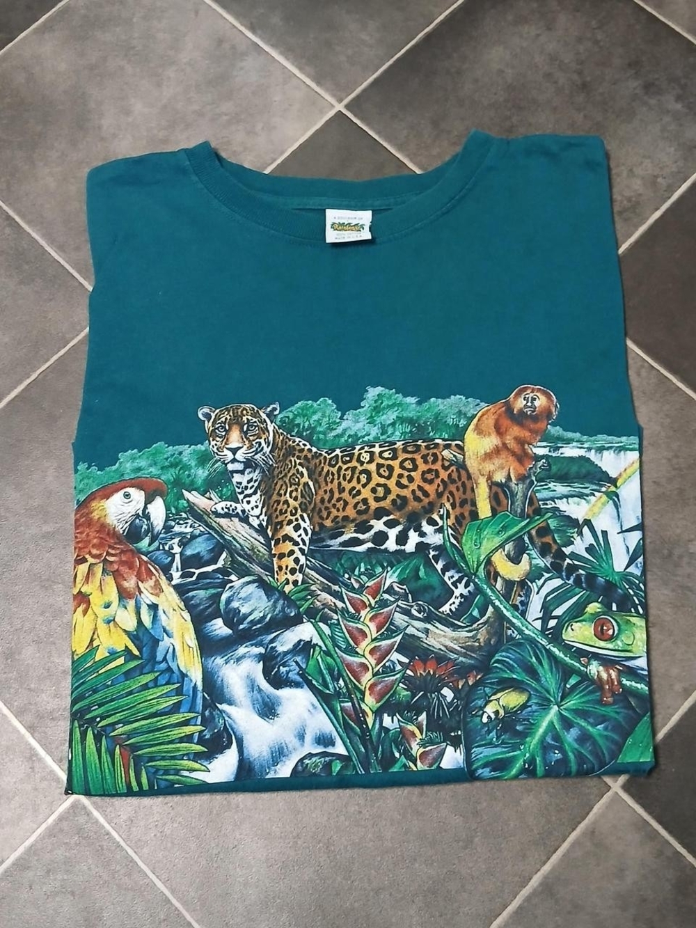 RAINFOREST Cafe Large  Teal Jungle Animal Graphic Tee